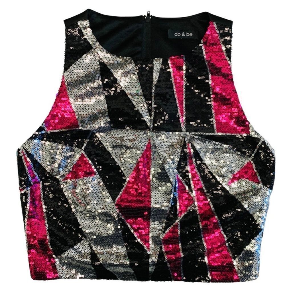Do+Be Sleeveless Sequin Zipper Back Crop Top, Sm